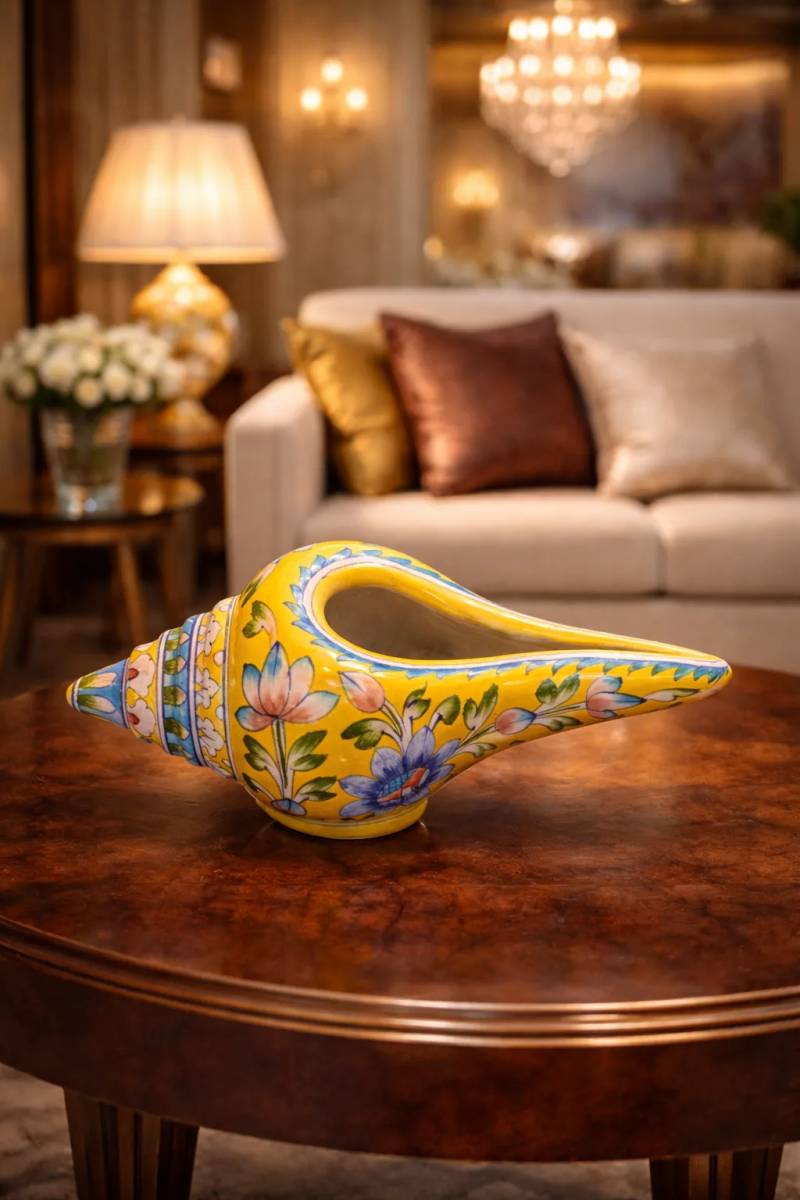 Yellow Shank — Jaipur Blue Pottery Statement Conch (10 ft)