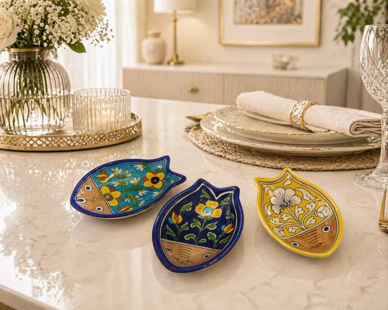 Aqua Bloom Blue Pottery Fish Spoon Rest Set
