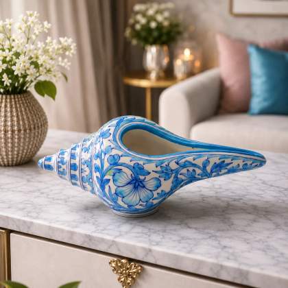 Blue Pottery Blue Shankh (Conch) Statement Décor Piece