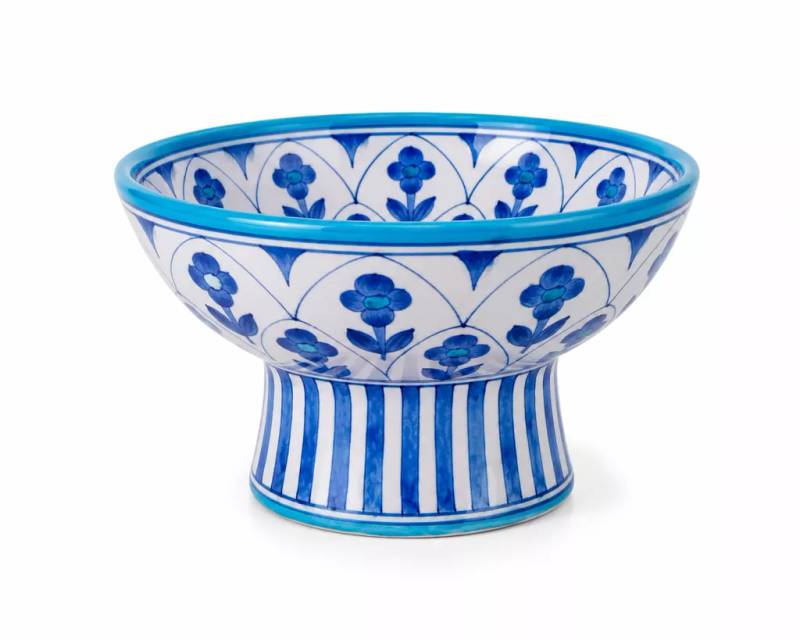 Jaipur Bloom Blue Pottery Pedestal Fruit Bowl