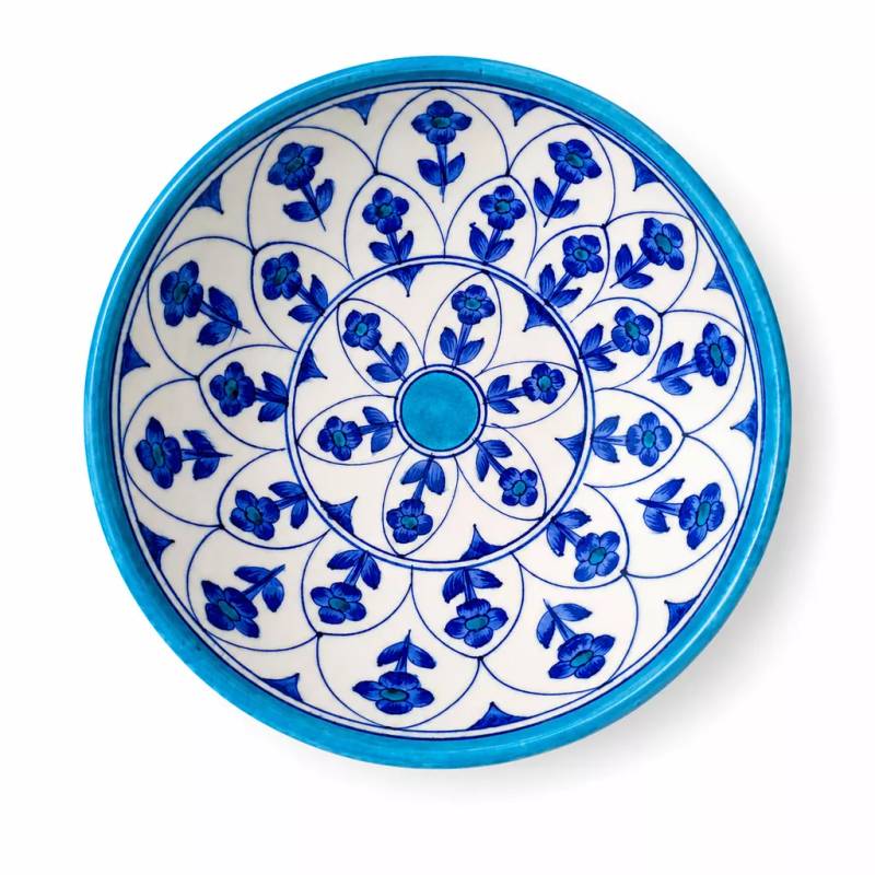 Jaipur Bloom Blue Pottery Pedestal Fruit Bowl