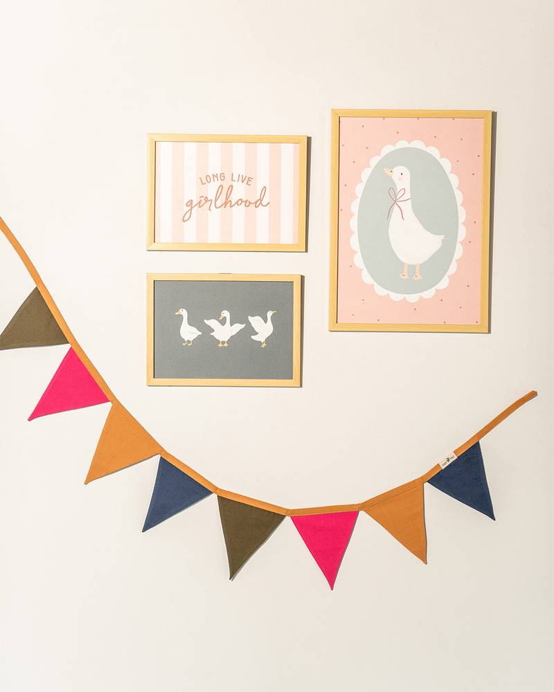 The Mini Magic Edit E, Kids Wall Art Set with 3 Framed Canvas Prints & Bunting
