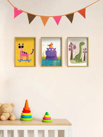 The Mini Magic Edit W, Kids Wall Art Set with 3 Framed Canvas Prints & Bunting