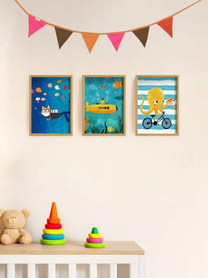 The Mini Magic Edit X, Kids Wall Art Set with 3 Framed Canvas Prints & Bunting